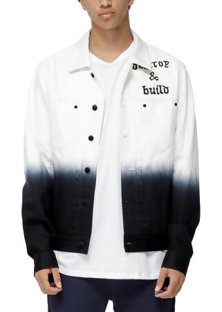 Konus Men's White Twill Trucker Jacket With Dip Dye Ombre in White alternate image