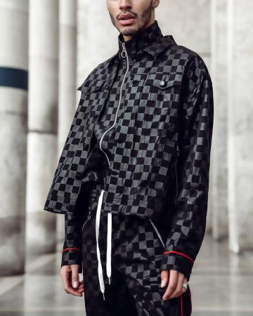 Konus Men's Black Checkered Trucker Jacket alternate image