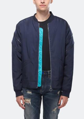 Konus Men's Bomber Jacket with Zipper Details in Navy alternate image