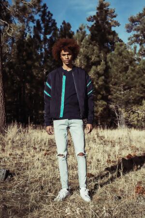 Konus Men's Bomber Jacket with Zipper Details in Navy alternate image