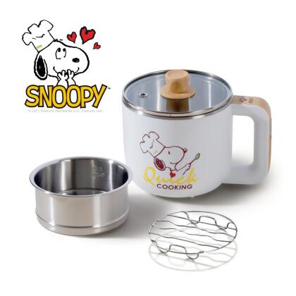 【SNOOPY 史努比】吃貨系列-S19雙層防燙快煮鍋-木紋款+M1909蒸具組(BY01119)-史努比-S19快煮鍋X1入+M1909蒸具組X1入 