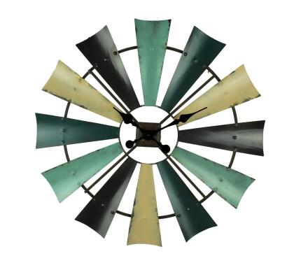 Coastal Blue and White Painted Metal Windmill Decor Large Wall Clock - 29.75 Inch Diameter - for Farmhouse Charm and a Vintage Statement in Your Living Space 