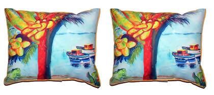 Pair of Betsy Drake Cocoa Nuts & Boats Small Pillows 12 X 12 