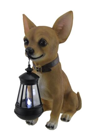 Little Light Keeper: Chihuahua Statue with LED Lantern - Outdoor Decor Figurine for Garden, Patio, and Yard Accent Lighting - Obedient Companion for a Warm Welcome 