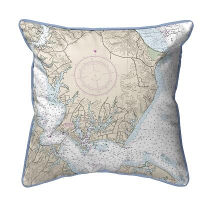 Betsy Drake Slomons Island, MD Nautical Map Extra Large Zippered Pillow 22x22 