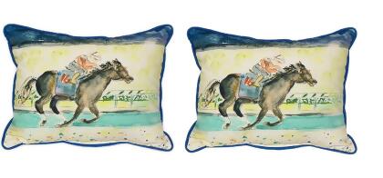 Pair of Betsy Drake Derby Winner Large Indoor/Outdoor Pillows 16x20 