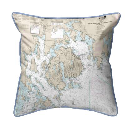 Betsy Drake Frenchman Blue Hill Bays ME Nautical Map Large Zippered Pillow 22x22 