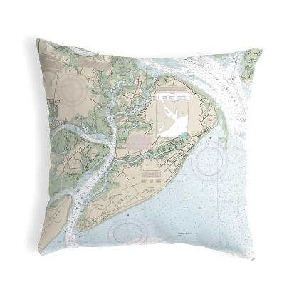 Betsy Drake Hilton Head, SC Nautical Map Noncorded Indoor/Outdoor Pillow 18x18 