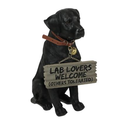 Charming Black Labrador Indoor Outdoor Welcome Statue: Lifelike Canine Companion with Reversible Message Sign for Heartwarming Greetings and Playful Decor 