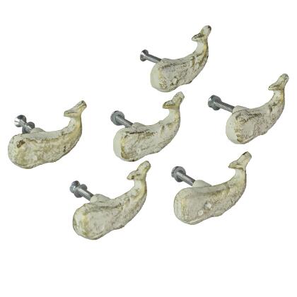 Rustic Cast Iron Whale Drawer Pull Decorative Cabinet Knob Nautical Home Decor Set of 6 