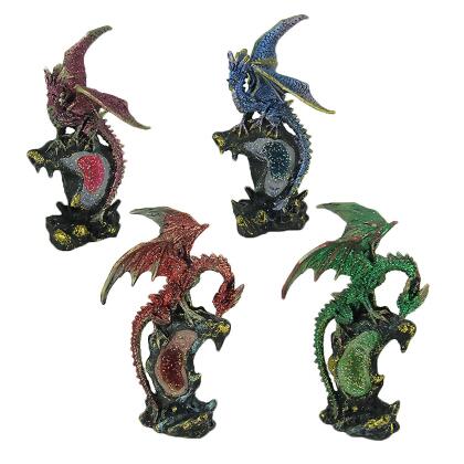 Dueling Dragons 4 Piece Dragon On Geode Figurine Set 