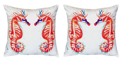 Pair of Betsy Drake Coral Sea Horses No Cord Pillows 