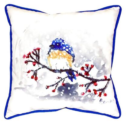 Pair of Betsy Drake Blue Bird and Snow Large Indoor/Outdoor Pillows 18x18 