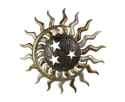 Multi-Tone Celestial Sun Moon and Stars 25 inch Diameter Metal Wall Hanging Indoor / Outdoor 