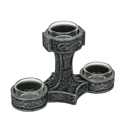 Norse Mythology Thor's Hammer Mjolnir Silver Finished Triple Tealight Candle Holder 