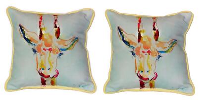 Pair of Betsy Drake Giraffe Large Indoor/Outdoor Pillows 18 Inch x 18 Inch 