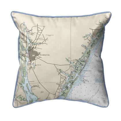 Betsy Drake Wilmington NC Nautical Map Extra Large Pillow 22x22 