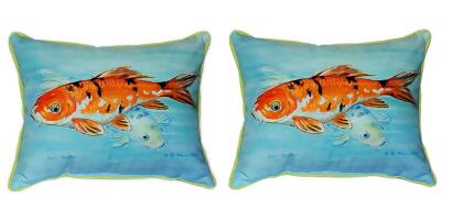 Pair of Betsy Drake Koi Large Indoor/Outdoor Pillows 16x20 