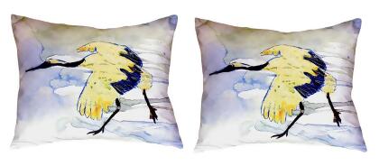 Pair of Betsy Drake Yellow Crane No Cord Pillows 16 Inch X 20 Inch 