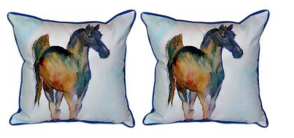 Pair of Betsy Drake Colt Large Indoor/Outdoor Pillows 18 Inchx18 Inch 
