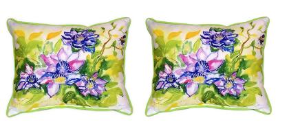 Pair of Betsy Drake Clematis Large Indoor/Outdoor Pillows 16x20 