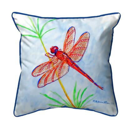 Betsy Drake Red Dragonfly Small Pillow 12x12 