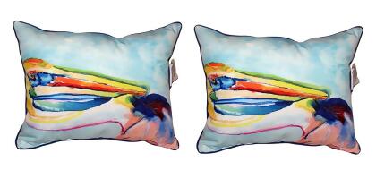 Pair of Betsy Drake Pelican Head Small Outdoor/Indoor Pillows 11X 14 