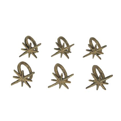Set of 6 Antique Gold Cast Iron Mid Century Modern Atomic Starburst Napkin Rings - Chic and Elegant Formal Dining Table Decor For MCM Homes - 2.75 Inches Long 