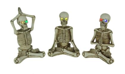 Bone Stretchers Yoga Skeleton Figurines with LED Eyes Set of 3 
