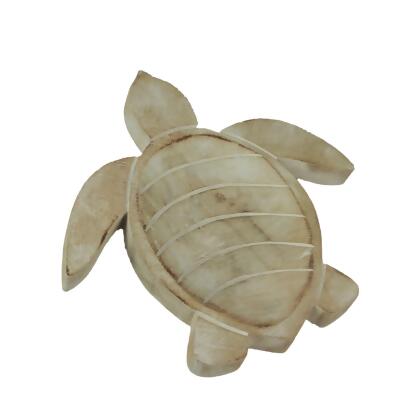 10 Inch Diameter Hand Carved Wooden Sea Turtle Decorative Bowl 