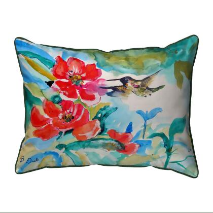 Betsy Drake Hummingbird & Red Flower Extra Large Zippered Pillow 20x24 