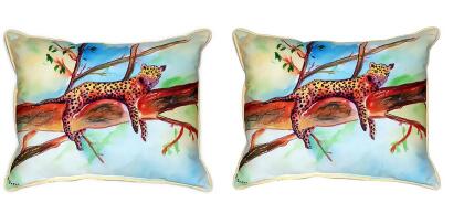 Pair of Betsy Drake Leopard Large Indoor/Outdoor Pillows 16x20 