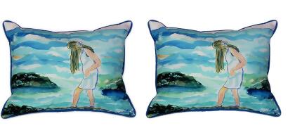 Pair of Betsy Drake Mia on the Rocks Large Indoor/Outdoor Pillows 16 In X 20 In 