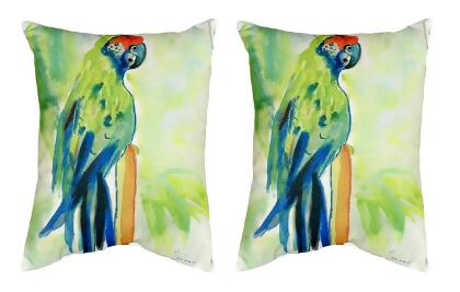 Pair of Betsy Drake Green Parrot No Cord Pillows 16 Inch X 20 Inch 