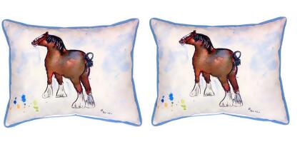 Pair of Betsy Drake Clydesdale Large Indoor/Outdoor Pillows 16x20 