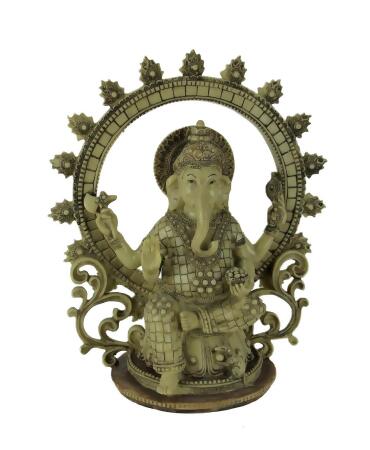 Lord Ganesha Sitting Bone-Finish Resin Statue Holding Sacred Objects - Hindu Deity Figurine - Home Decor Idol - Detailed Craftsmanship -11.75 Inches High 