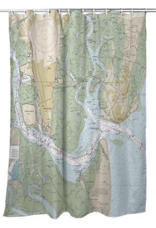 Betsy Drake St Simons Sound, GA Nautical Map Shower Curtain 
