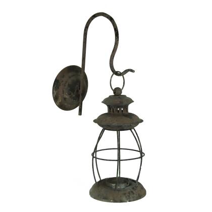 Rustic Distressed Metal Wall Mounted Vintage Lantern Hanging Candle Sconce 