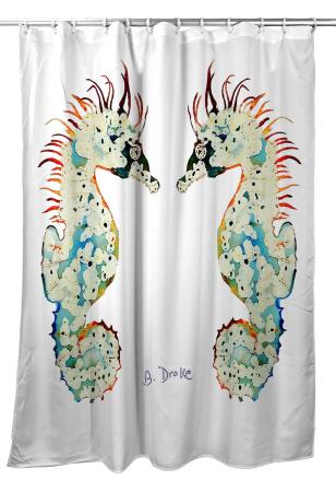 Betsy Drake Betsy's Seahorses White Shower Curtain 