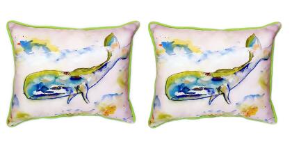 Pair of Betsy Drake Whale Large Indoor/Outdoor Pillows 16x20 