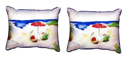 Pair of Betsy Drake Red Beach Umbrella Small Pillows 11X 14 