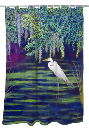 Betsy Drake Egret Lagoon Shower Curtain 