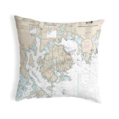 Betsy Drake Frenchman and Blue Hill Bays, ME Nautical Map Pillow 18x18 