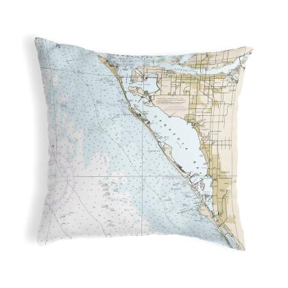 Betsy Drake Sarasota Bay, FL Nautical Map Noncorded Indoor/Outdoor Pillow 18x18 