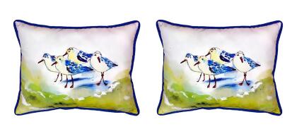 Pair of Betsy Drake Green Sanderlings Large Indoor/Outdoor Pillows 16 X 20 