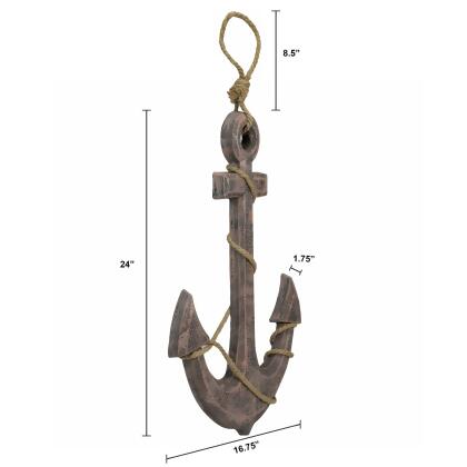 Large 24"x16" Ship Anchor & Rope Wall Hanging + Easy Hang Rope - Big Nautical Decor alternate image