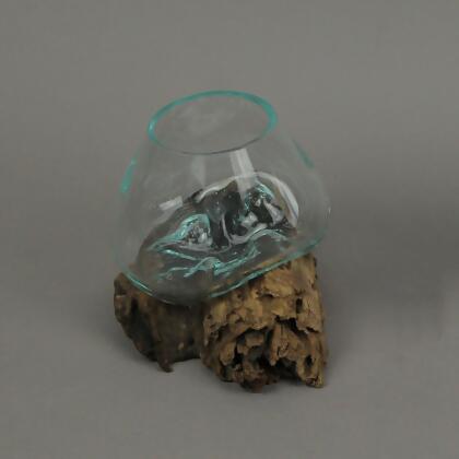 Melted Glass on Teak Driftwood Decorative Bowl, Vase, and Terrarium Planter - Approximately 5.75 Inches High - Nature-Inspired Artistry for Home and Garden alternate image