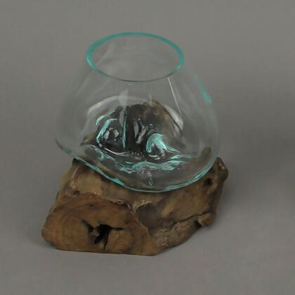 Melted Glass on Teak Driftwood Decorative Bowl, Vase, and Terrarium Planter - Approximately 5.75 Inches High - Nature-Inspired Artistry for Home and Garden alternate image