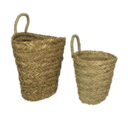 Set of 2 Boho Style Decorative Woven Seagrass Baskets: Rustic Planters with Handles for Indoor Greenery, Adding Bohemian Elegance to Your Interior Decor alternate image