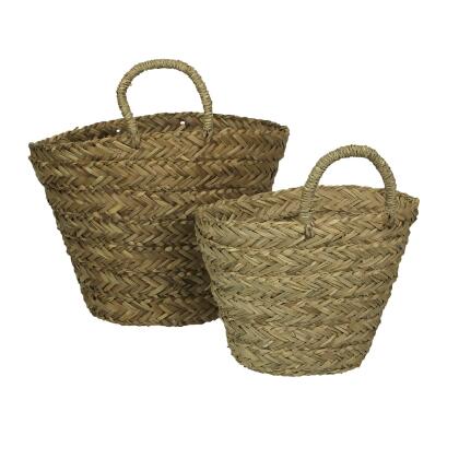 Set of 2 Boho Style Decorative Woven Seagrass Baskets: Rustic Planters with Handles for Indoor Greenery, Adding Bohemian Elegance to Your Interior Decor alternate image